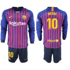 Барселона Домашняя футболка с длинным рукавом игрок Месси сезона 2018-2019